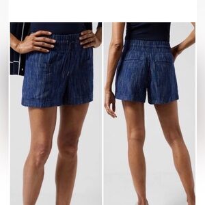 Athleta Cabo Linen Texture Shorts Blue Size 6 Pull On Summer Coastal EUC